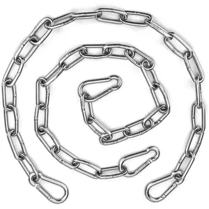 2 Pack Gate Chain Lock for Outdoor Fence with Carabiner, 5/32 x 24 Inch Stainless Steel Link Chains Anti-Bend Easy to Adjust Barn Chain for Livestock Gate, Silver