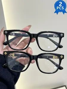 2PCS New Square Glasses, Unisex Stylish Light Luxury Elegant Artsy Business Frames, Available in Multiple Colors, Perfect Gift for Him, Suitable for Daily Wear and Square Frame Eyeglasses