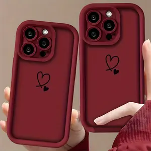 A Minimalist And Stylish Red Heart Pattern Phone Case for Iphone Models Including 17/16/15/14/13/12/11 Pro Max Plus, X, XR, XS Max. This Elegant And Simple Luxury Phone Case Features a High-End Stepped Shock-Absorbing TPU Soft