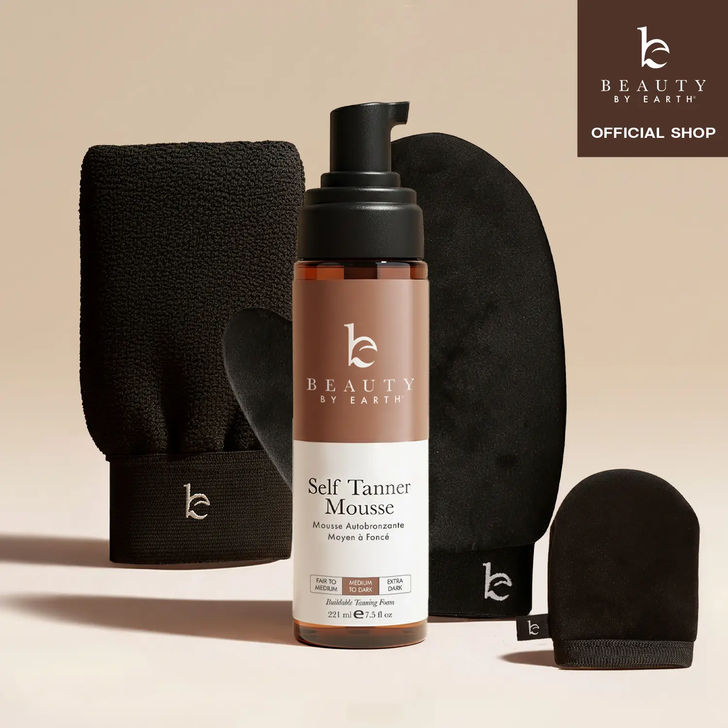 Beauty by Earth Self Tanner Mousse Kit - Flawless Smooth Sunless Tanning Safe Made in USA with 3 Piece Applicator Kit for Streak Free Even Application