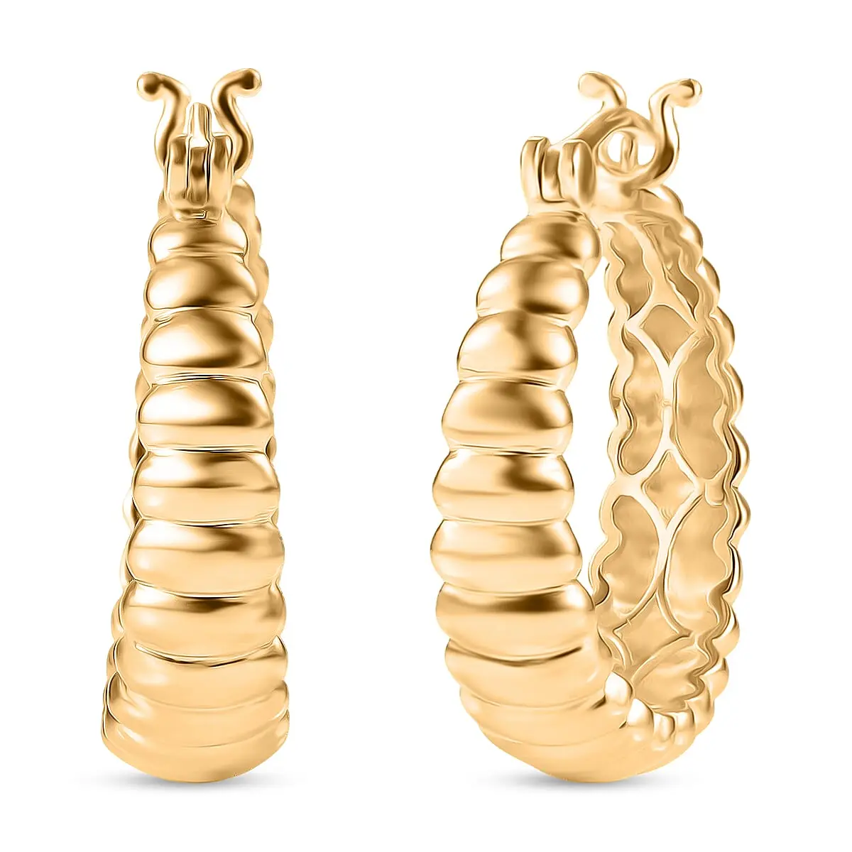EverTrue Bronzella Collection Ribbed Hoop Earrings in 18K Yellow Gold Plated Bronze