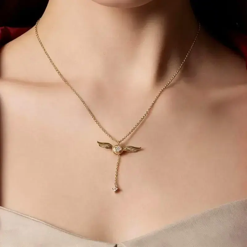 DearLuniva S Golden Snitch Winged Ball Necklace with Movable Wings, Alloy Pendant Jewelry,Valentine's Gift for Women,Gold color Symbolizing Love Fashion Modern AccessoriesGold Choker, Angel Wing Design Necklaces, Anniversary