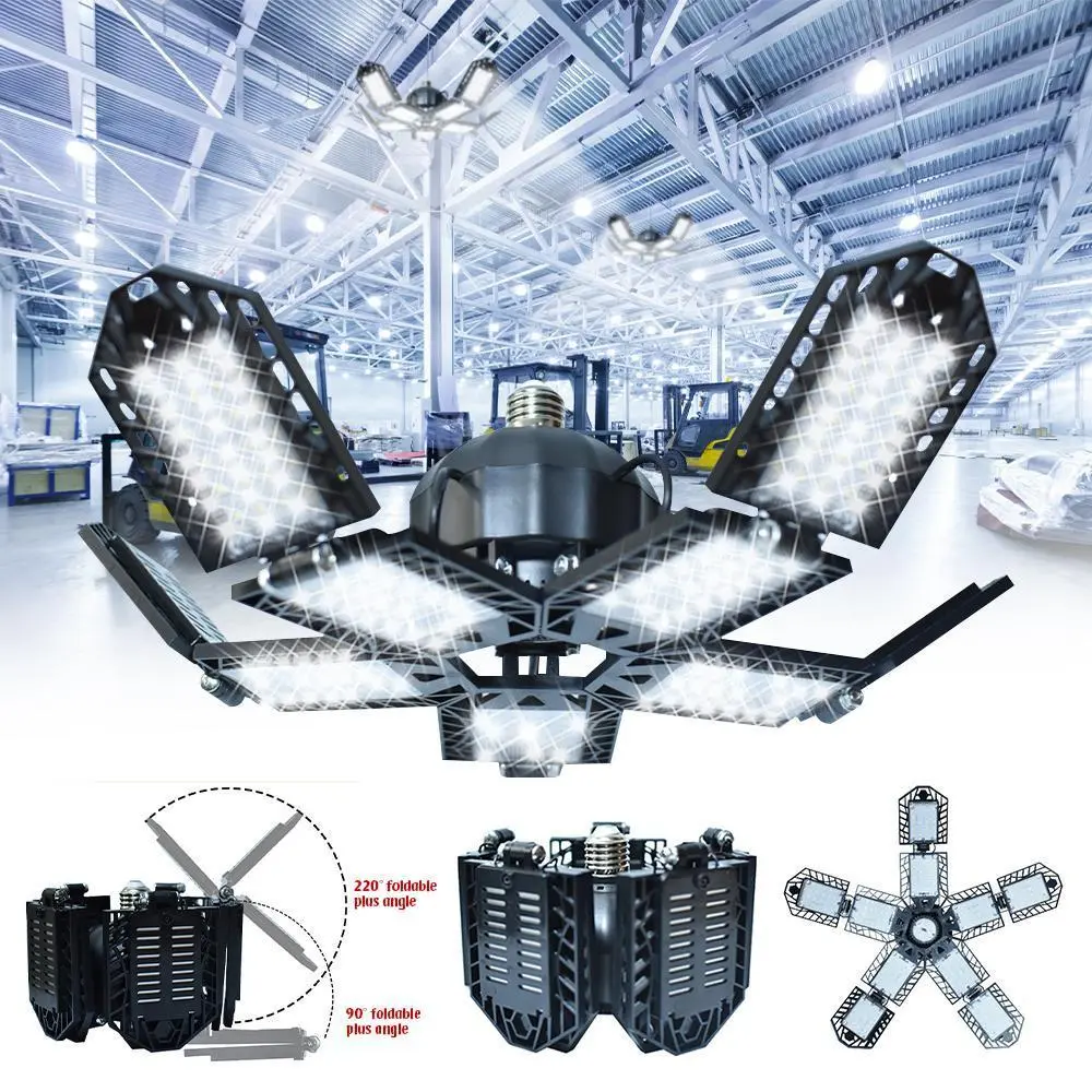 Super Bright LEDs Deformable LED Garage Ceiling Light, Adjustable Screw-in E26-E27 Bulb Socket, Warehouse Shop Light