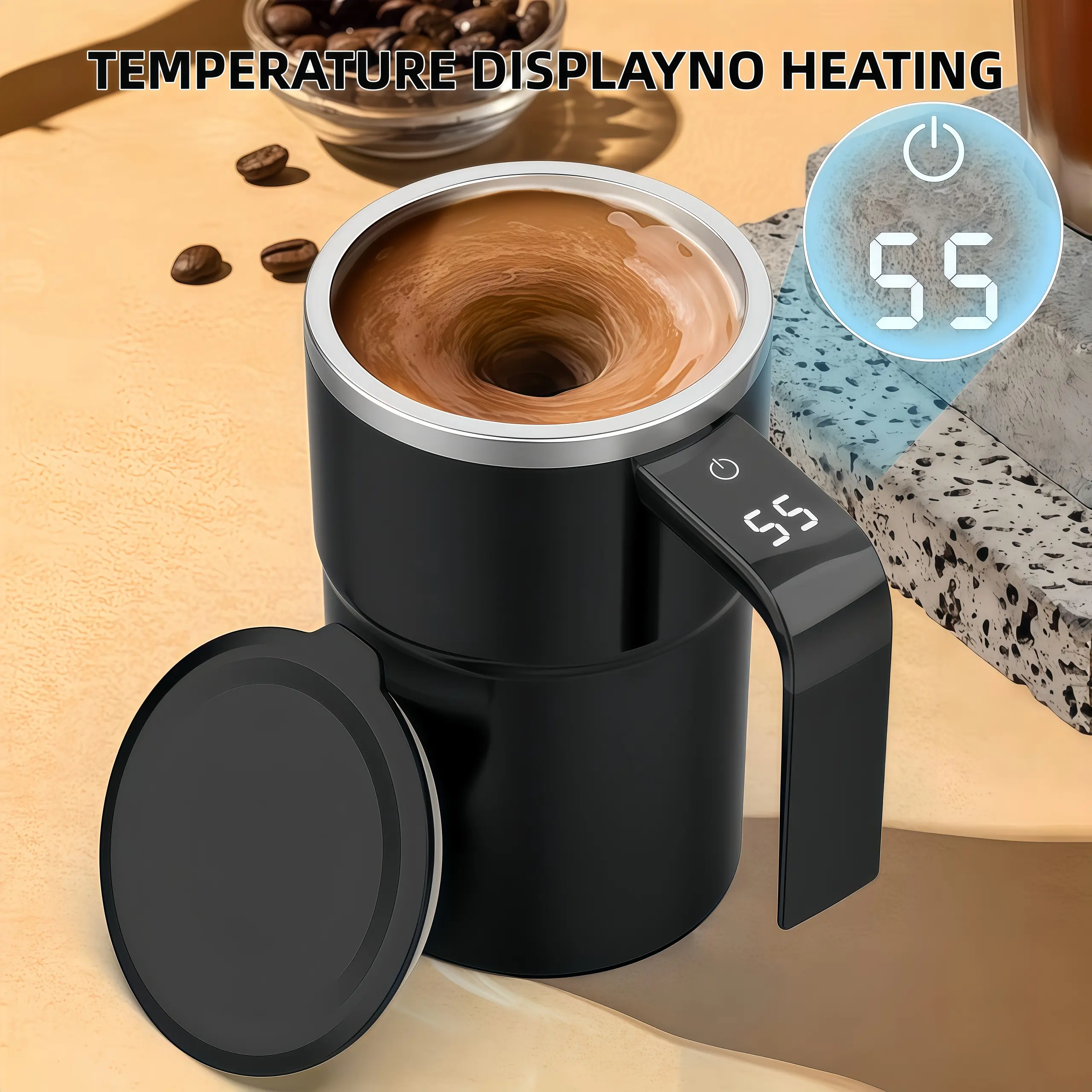 Automatic Stirring Coffee Cup with Temperature Display, USB Rechargeable Portable Electric Mixing Mug for Coffee, Cocoa, Home & Office Use (2026 Model)