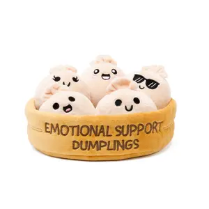 Emotional Support Dumplings by Relatable, Easter Plush Cuddly Stuffed Animals and Toys, Cute Easter Basket Stuffers, Non Candy Easter Gift Basket Ideas, Includes 5 Plushies with Carrying Basket