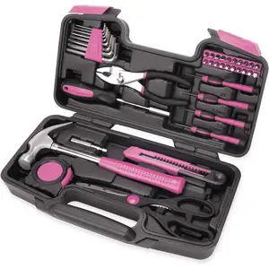 39 Piece All Purpose Basic Household Pink Tool Kit for Women - Small Tool Set with Toolbox Great for Home, Garage, Office and College Dormitory Use