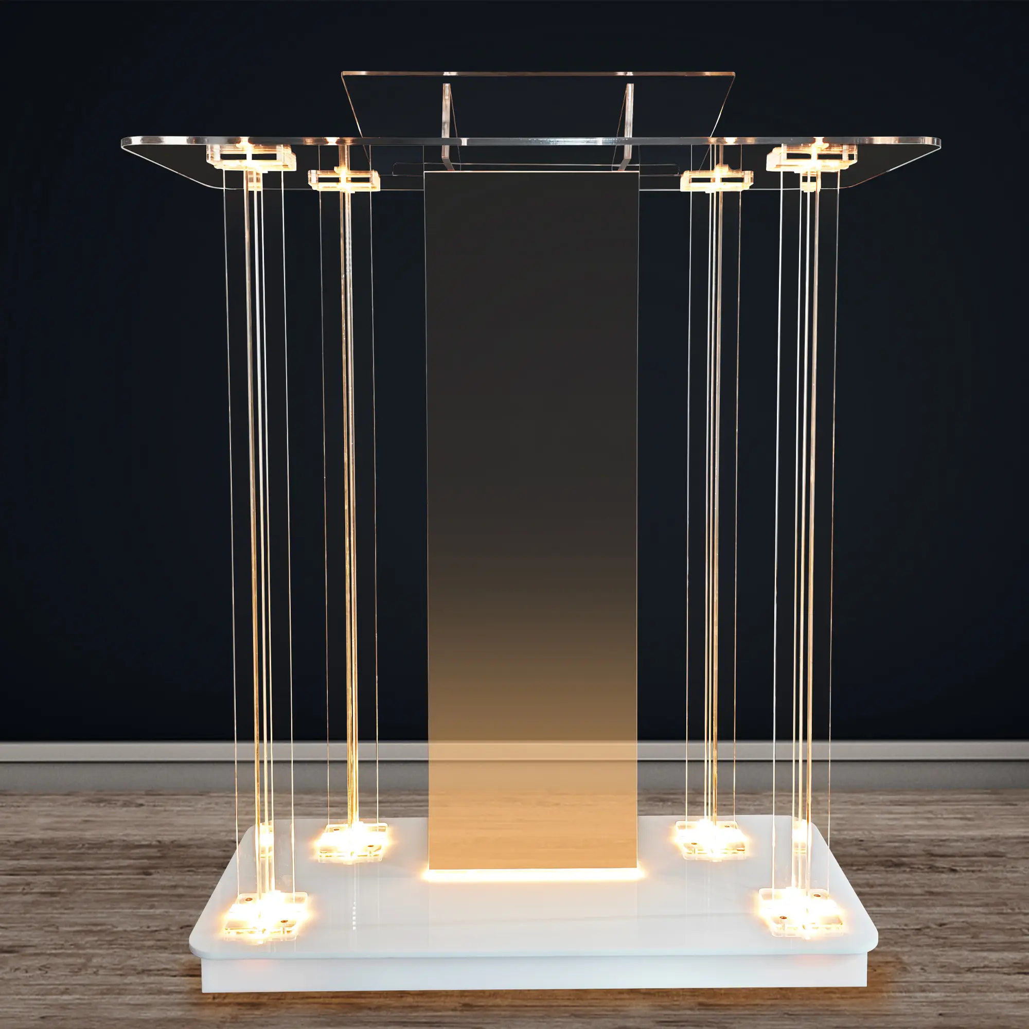"Luxury Rolling Podium with Ambient RGB Lighting - Elevate Galas, Keynote Speeches & Wedding Vows | Crystal Acrylic + Silent Casters