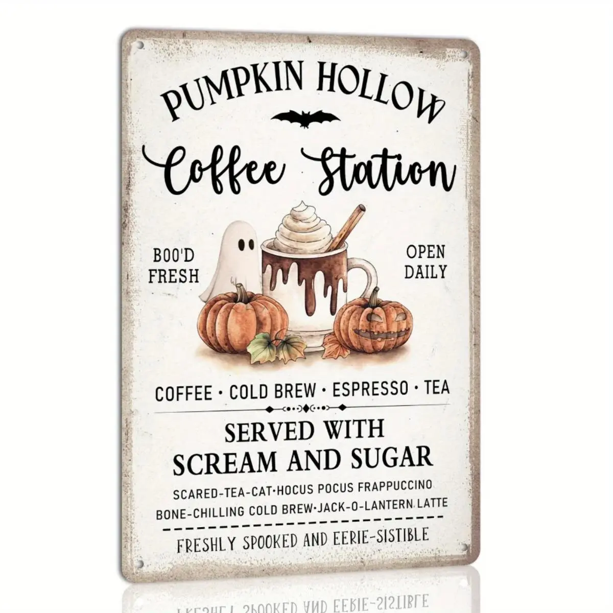 Vintage Halloween Coffee Station Metal Aluminum Sign, Decorative Plaque, Waterproof Fade Resistant Retro Wall Plaque, Farmhouse Kitchen Coffee Bar Decor, Halloween Festival Gift for Coffee Lovers