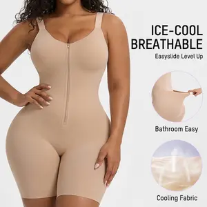 SHECURVE Easyslide Cooling Seamless Zip-Up Faja Shapewear Tummy Control Butt Lift Full Body Shaper with Breathable Mesh Adjustable Straps for Women