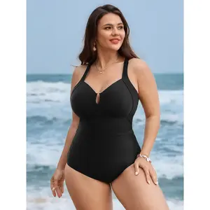 Women's Plus Size Tummy Control Bathing Suit - 2026 Summer BLOOMCHIC Glossy Turn-Up Fabric Ruched 1-Piece Women Swimsuits for 2026, M-6X Sizes, Mother's Day Pick 2026 Summer Vibes Swimweek