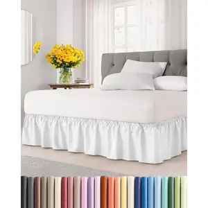 Wrap Around Dust Ruffle Bed Skirt - White - for Queen Size Beds with 12 Inch Drop - Easy Fit Elastic Strap - Adjustable Pleated Bedskirt w/Brushed Fabric - Wrinkle Free - for Women, Men, Kids & Teens