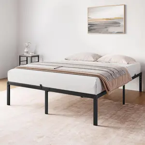 14-inch High Metal Bed Frame, Queen Size Bedframe with Metal Slat Support, Noiseless Bedroom Furniture, Under Bed Storage, No Box Spring Needed, Metal Bed Frames
