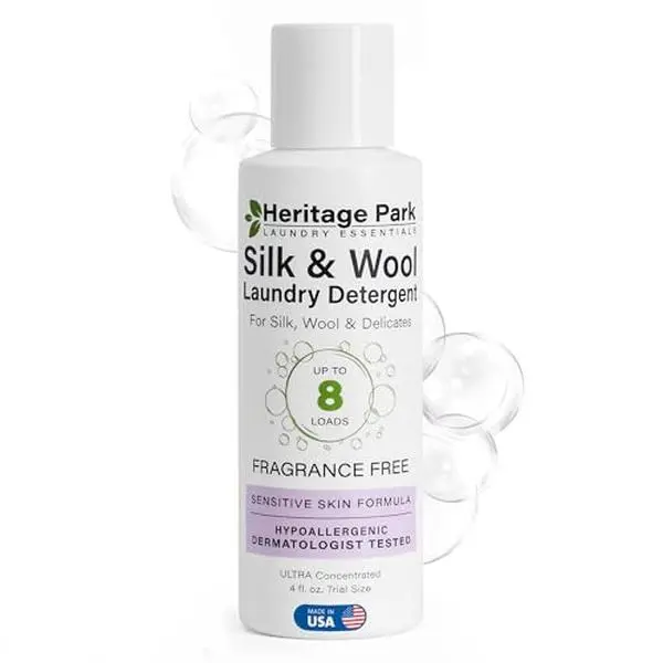 Heritage Park Silk & Wool Fragrance Free, Hypoallergenic, pH-Neutral Laundry Detergent - Dermatologist-tested, Sensitive Skin-Friendly, Enzymes-Free, Ultra Concentrated (4 Fl Oz)
