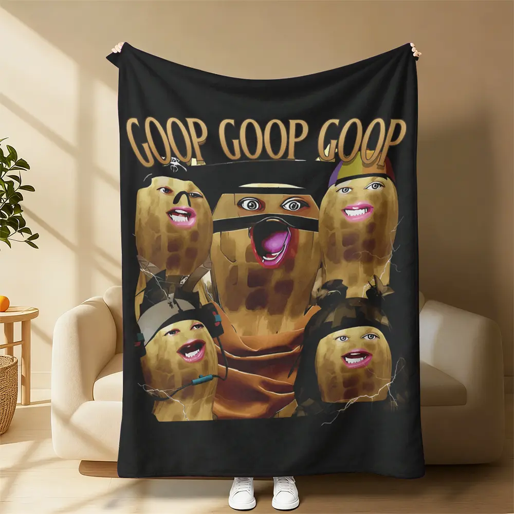 "GOOP" Funny Peanut Crew Blanket - Ultra-Soft Plush, Edgy Black, Soft Blanket Vibes, All-Seasons Bedding Throw, Meme Fandom Gift for Friends, Bedroom Decor