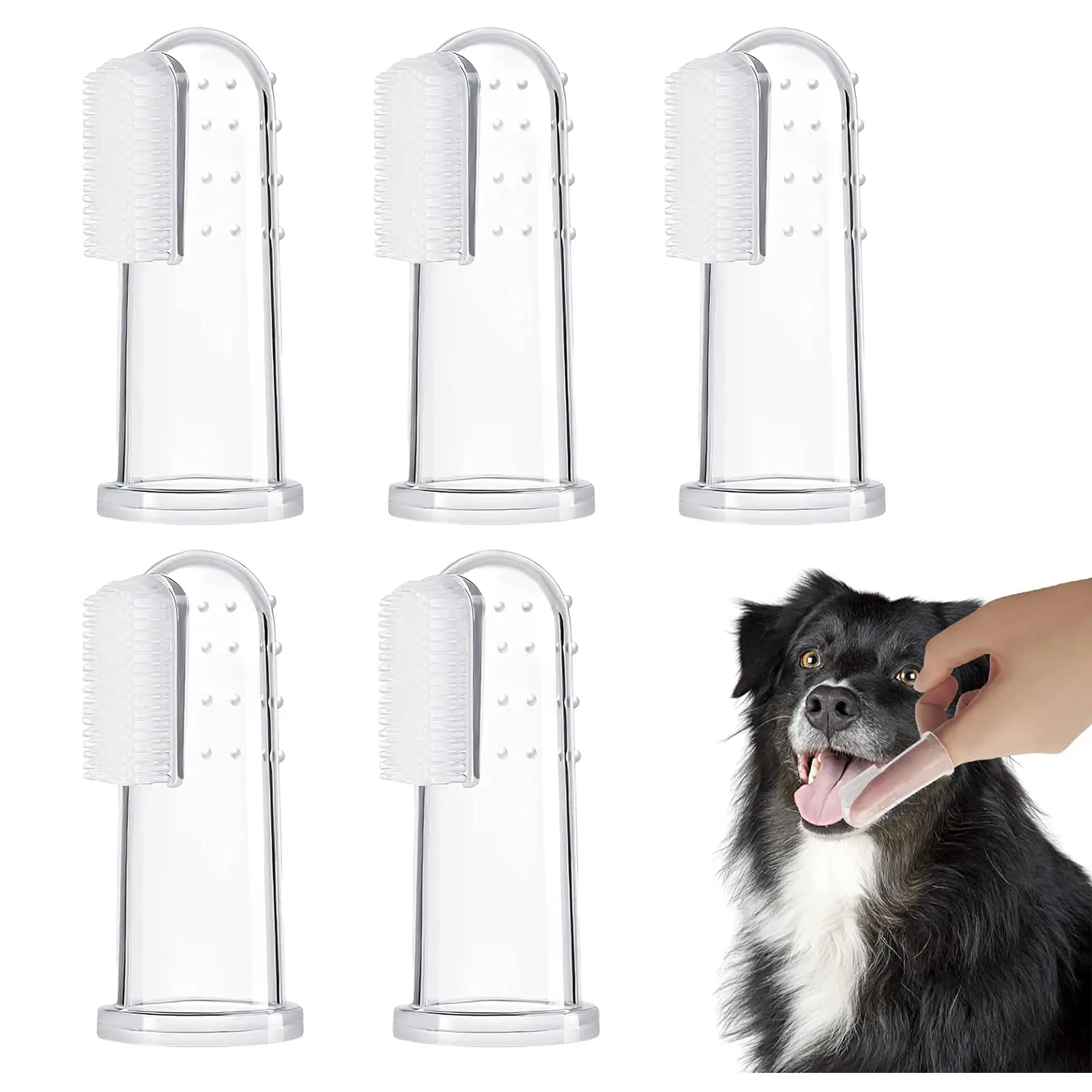 5 Piece Dog Toothbrush Set, Puppy Toothbrush, Finger Brush for Cats & Small Dogs, Silicone Bristles, Thickened Layer, Suitable for All Pets