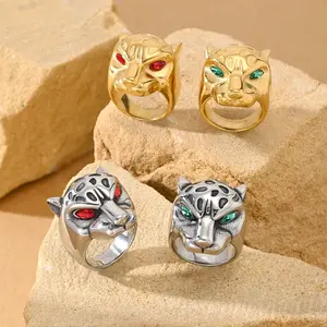 Men's Chunky Statement Leopard Ring in Stainless Steel, Trendy Punk Hip Hop Animal Charm Accessory, Chunky Statement Ring, Costume Rings