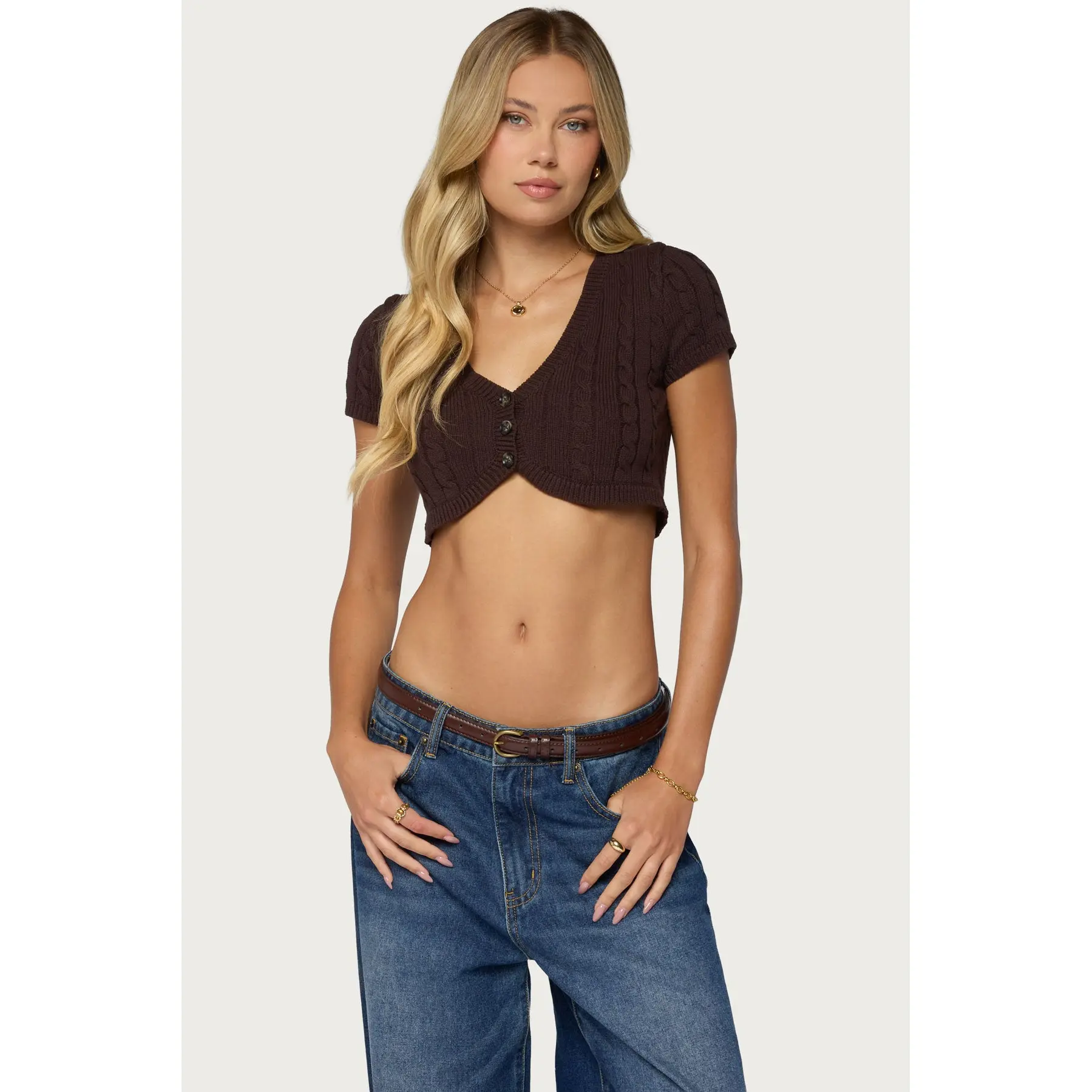 Zila Cropped Cable Knit Top