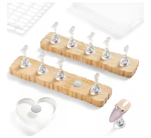 Nail Stand for Press On Nails Art Display Practice 2 Sets, 1 Heart Acrylic Magnetic Nail Stands, Fake Nail Holder Tips With 200 PCS Double-Sided Tape, Nail Kit Home DIY Supplies Accessories