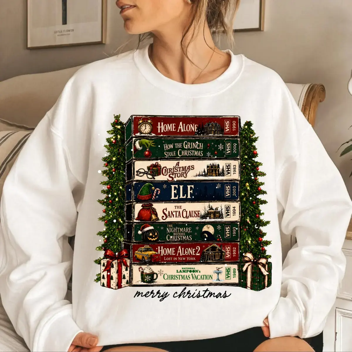 Retro Holiday VHS Sweatshirt, Vintage Christmas Graphic Crewneck, Cozy Winter Movie Night Pullover, Festive Holiday Apparel, Christmas Gift