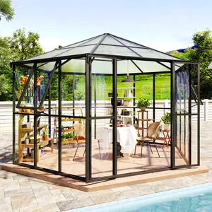【Ships in 3 Boxes】Amerlife 12x10x8 FT Hexagonal Greenhouse with Quick-Connect Fittings, Greenhouse for Outdoors Garden Backyard with 2 Vents, Walk-in Aluminum Greenhouse- Ships in 3 Boxes