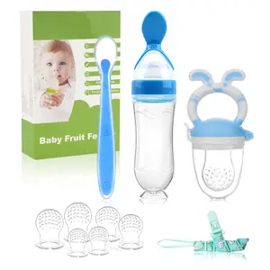 Baby Fruit Feeder Pacifier, 3-in-1 & 6-in-1 Pack, Infant Food Feeder Spoon & Mesh Teethers, Sky Blue Multi-Functional Baby Items for Teething Relief & Feeding, Safe for 6-12 Months