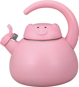 Whistling Tea Kettle for Stove Top Enamel on Steel Teakettle, Supreme Housewares Pink Pig Design Teapot Water Kettle Cute Kitchen Accessories Teteras (2.1 Quart, Pink Pig)