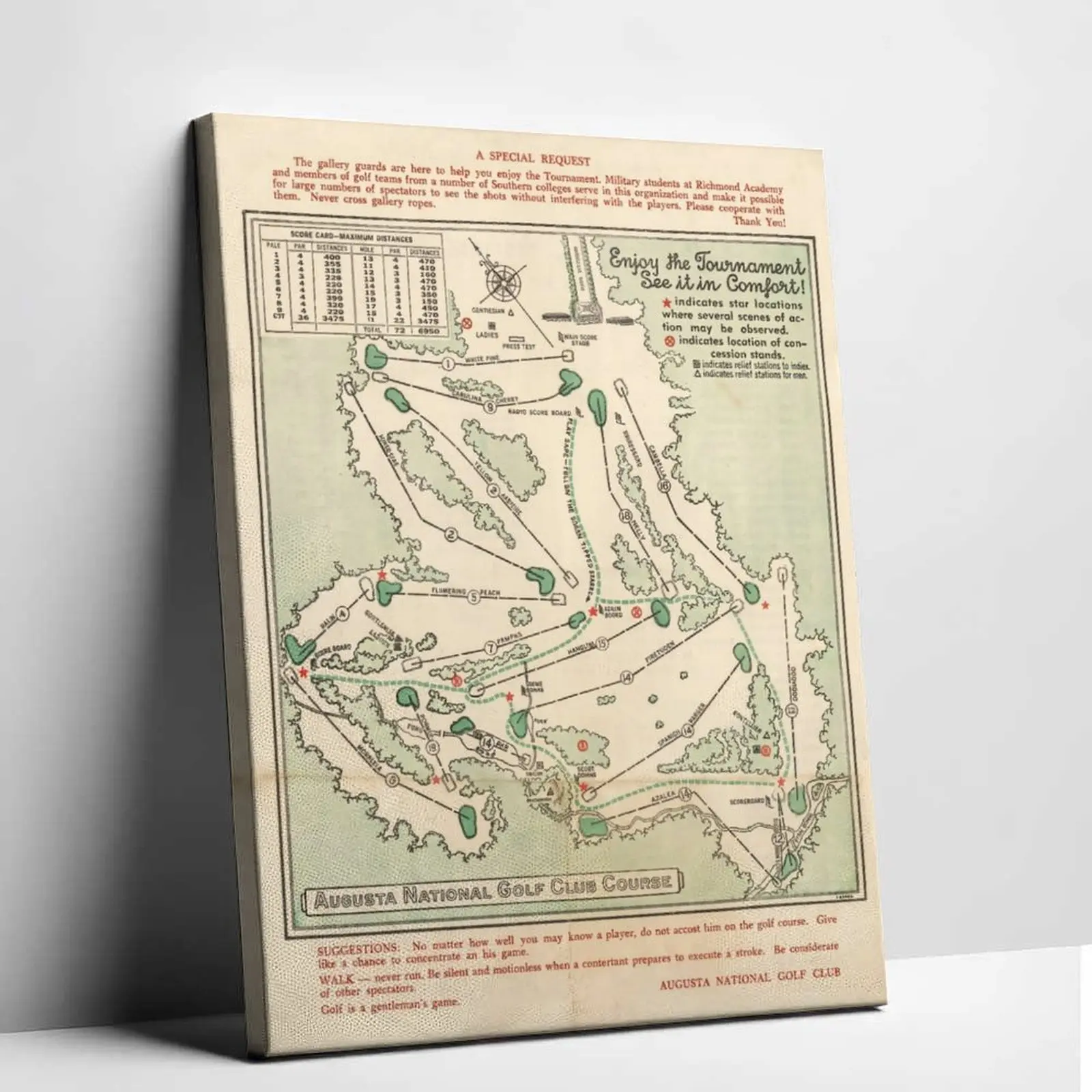Vintage Masters Golf Augusta National   Course Map 1954 Golf  - Golf   Poster Golf Pictures   for Your Office or Home - Masters Golf Merchandise Golf  decor