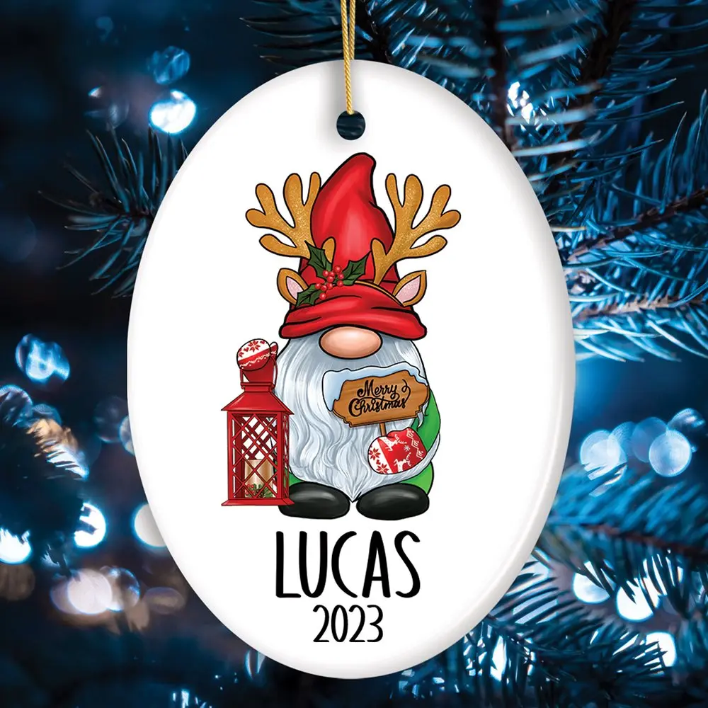Customized Winter Antler Gnome Christmas Ornament
