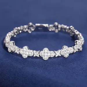 【#B129】10mm Shiny Synthetic Moissanite  Cross Bracelet Womens Bracelet Fine Jewelry 925 Sterling Silver Mens Hip Hop Rap Gift
