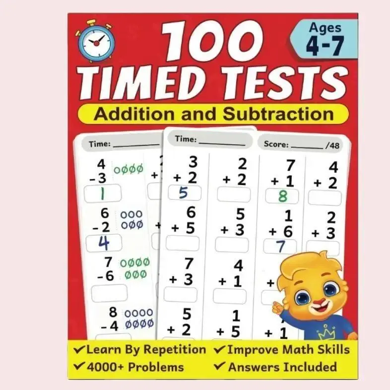 100 Timed Tests for Addition and Subtraction Math Book for Kids Ages 4 to 7 Preschool Kindergarten & 1st Grade Educational Math Workbook Addition and Subtraction Mathematics Drills Paperback – April 5, 2023