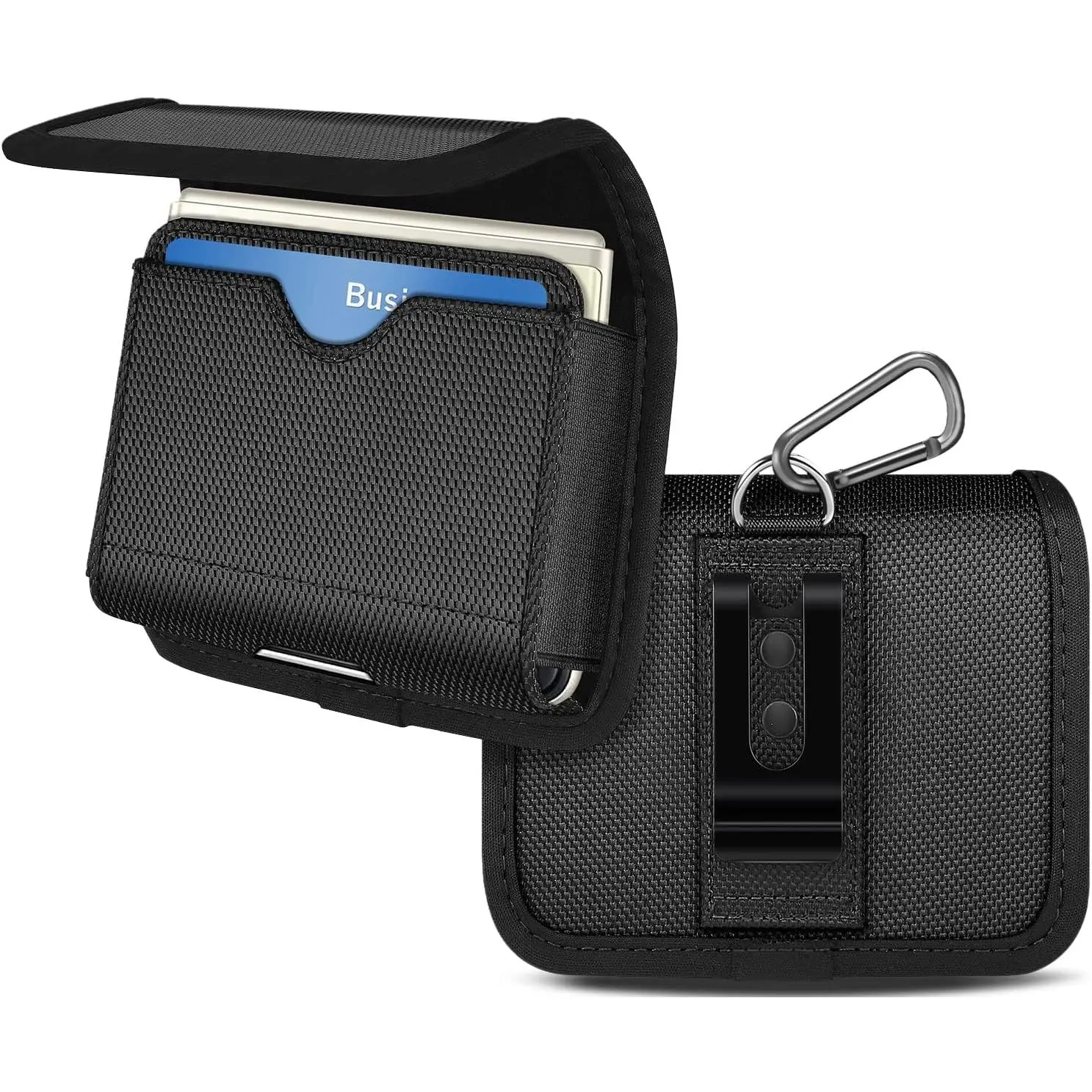 X-SBB08 Magnetic Smartphone Holster with Clip, Cellphone Belt Holder & ID Card Pouch for Samsung Galaxy Z Flip 6,5,4,3 (Fits Cased Phones) - Black Mobile Phone Accessories, Casing