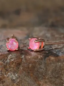Beautiful pink Synthetic  opal small round stone earrings for women in fashion pink gold color wedding accessory earring valentine's day jewelry gift Elegant Minimalist Stud Earring Jewelry
