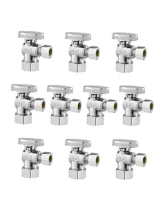 10 Pack Angle Stop Valve Set, 1/4 Turn Shutoff, 5/8 Inch OD Inlet (1/2 Inch Nominal) To 3/8 Inch OD Compression Outlet, Brass Construction, Home Plumbing Fittings, Household Renovation Kit, Multi Pack, Easy Install