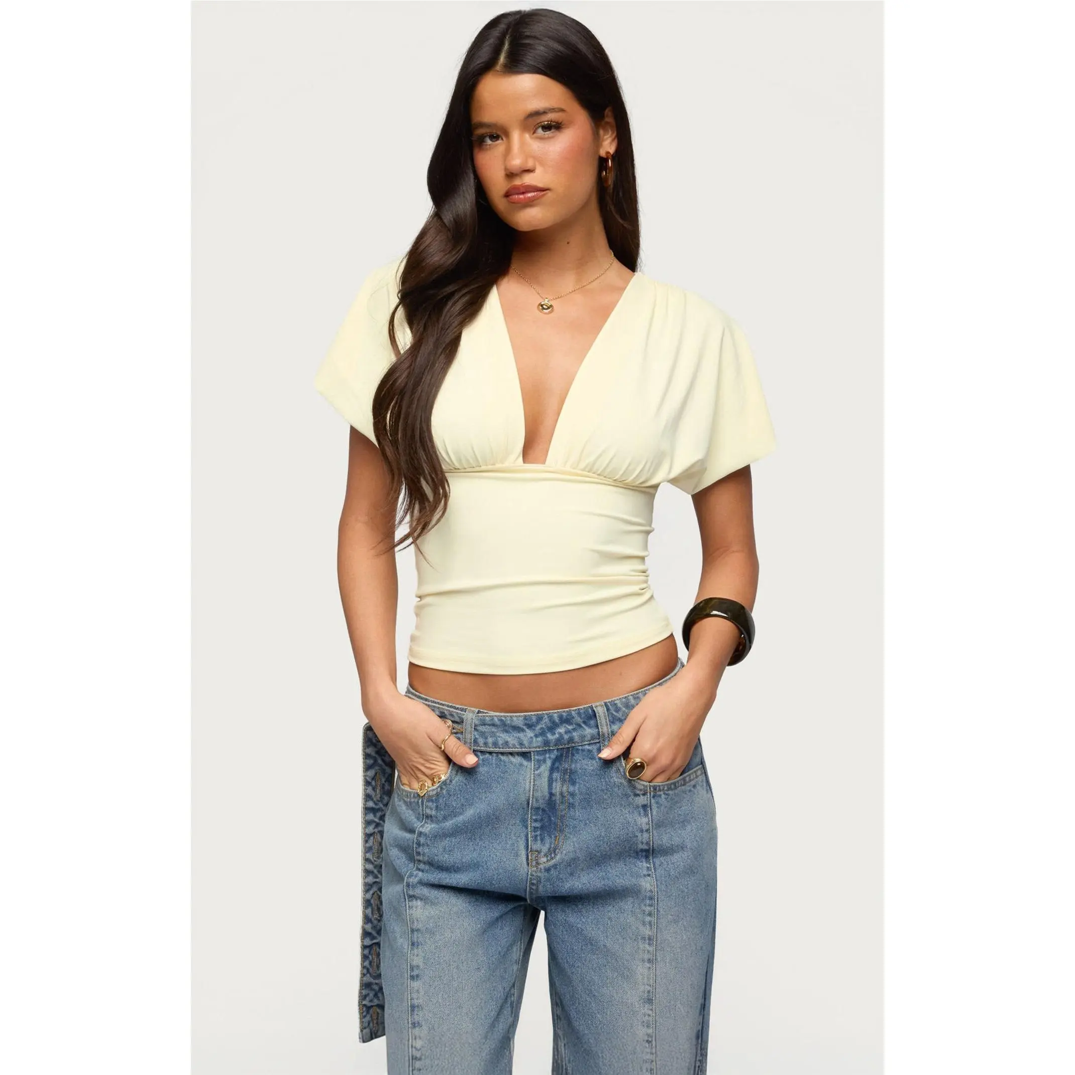 Edikted Women's Flutter Plunging V Neck Top