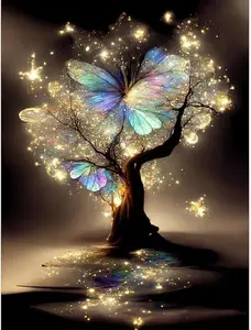 Enchanted Butterfly Tree Square Diamond Painting Kit - Sparkle Rhinestone Art, Full Drill DIY Wall Decor