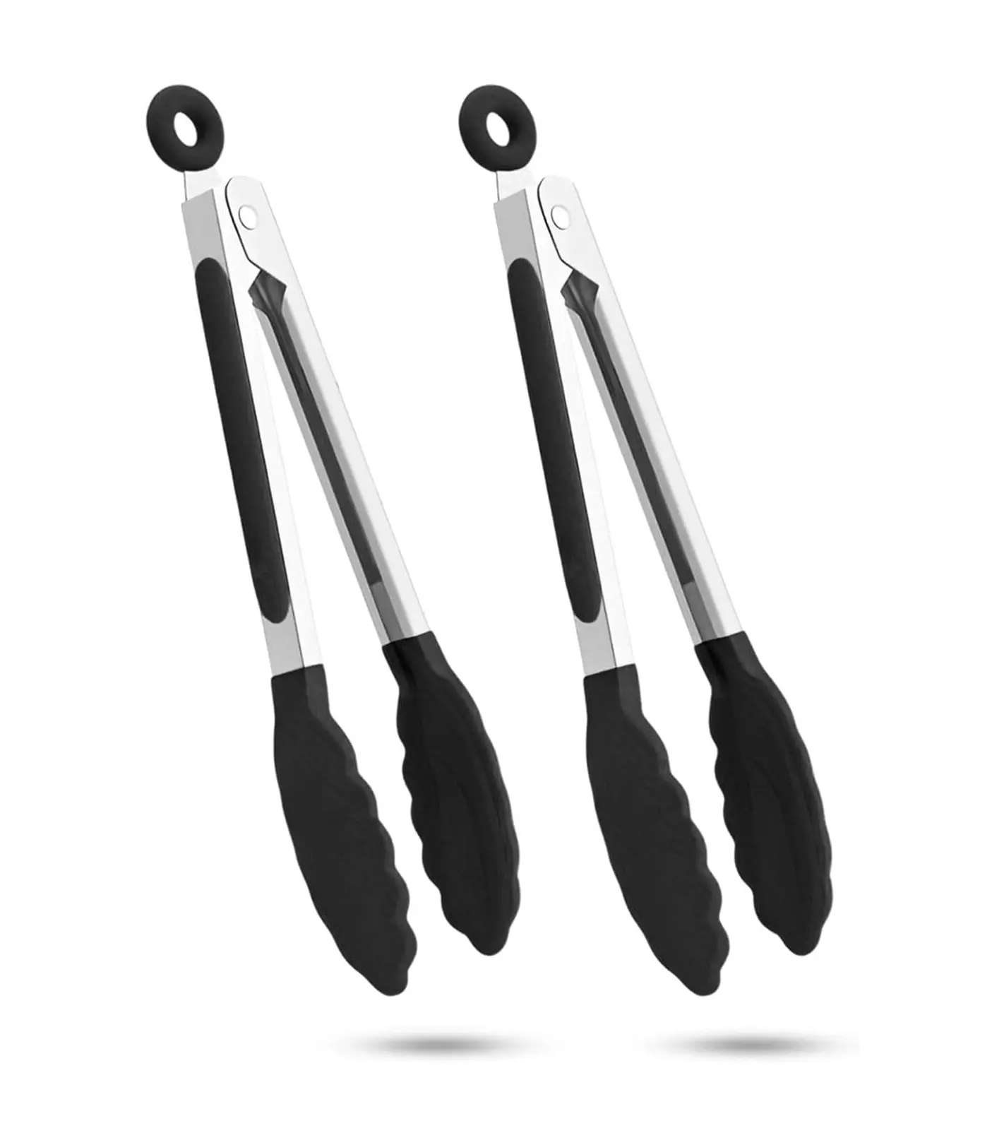 2-Pack 9" & 12" Kitchen Tongs Set Non-Stick Silicone-Stainless Steel BPA Free Heat Resistant 480°F Non-Slip Grip Locking Metal Food Tongs Black Barbecue Utensils Kitchenware