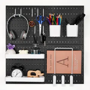 Pegboard Combination Kit 11 X 11 Inch Plastic Pegboard Set With 4 Panels For Wall Organizer Black Durable Plastic Construction Modular Storage For Tools Garage Workshop Home DIY Craft Room Organization