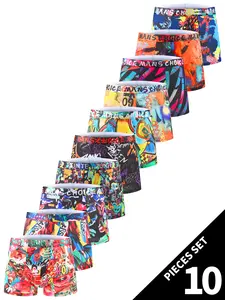 5/10-Pack Men's Boxer Briefs Set - Stretchy Underwear, Breathable, Stretchy & Sweat-Wicking | Geometric & Pop Culture Prints | Soft & Non-See-Through | Great for Workout & Casual Wear