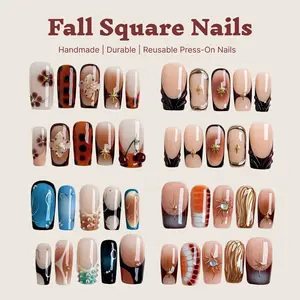 Younique Nails 2025 | Fall Square Press-On Nails | 10PCS 100% Handmade Press-On Nails | Reusable Colorful Art