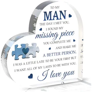 1 Piece Couple Puzzle Heart-Shaped Acrylic Love Sign, Heart Plaque - Photo/Text Wedding, Anniversary Gift, Home decoration for Husband, Boyfriend - Romantic Interlocking Pieces with Your Message, No Frame Needed, Easy to Assemble