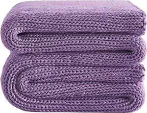 L'AGRATY Knitted Weighted Blanket - 48"x72" 12lbs Cooling Chunky Knit Heavy Blanket for Adults Braided Crochet Throw Thick Cable Yarn Knit Decorative Blanket No Beads Evenly Weighted Machine Washable
