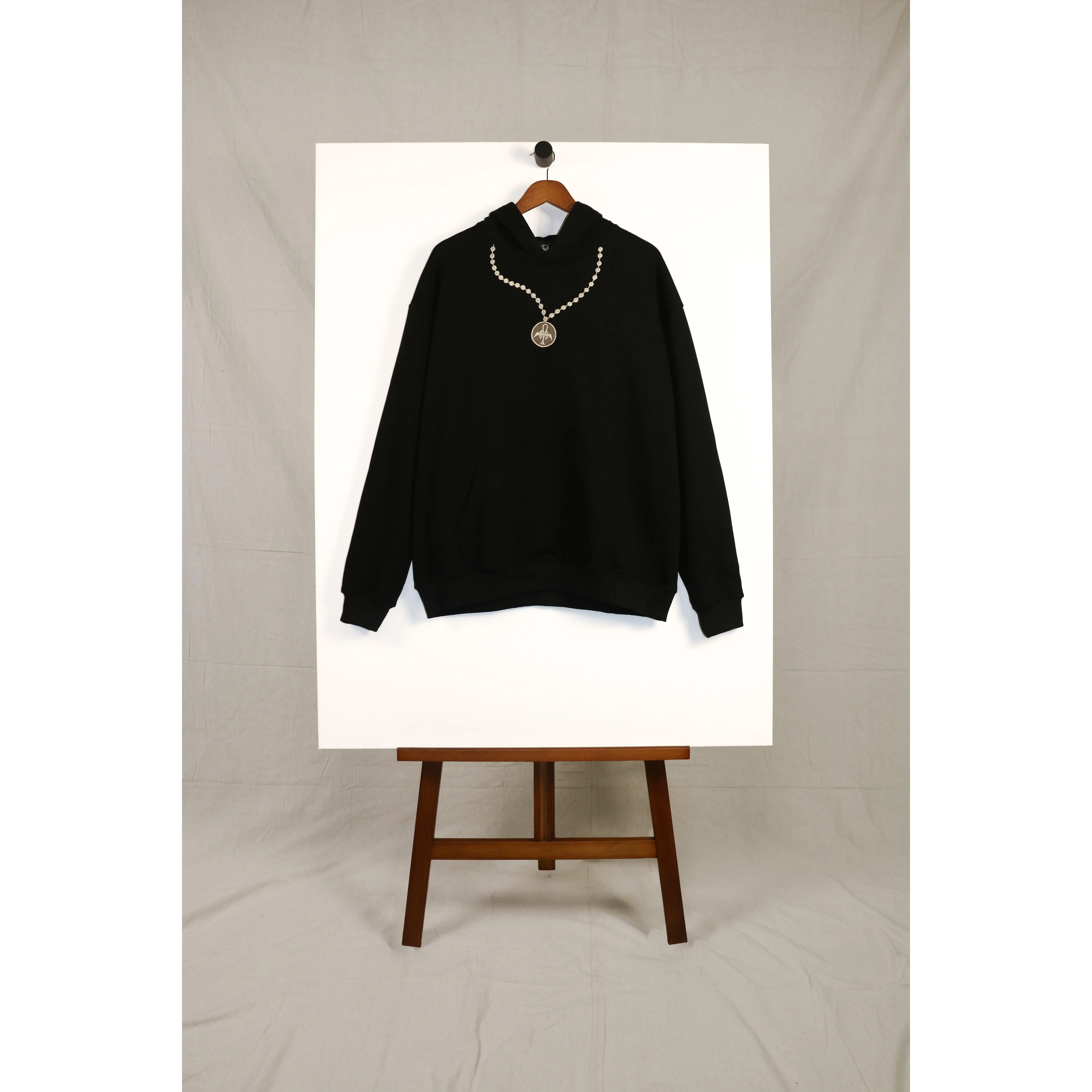 Infinite Life Hoodie - Black Cotton Fleece 400 gsm with Embroidered Details Loose Baggy Fit for Casual Wear