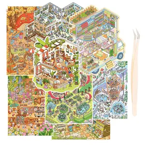 Whimsical World Series – 3D Scene Sticker Kit,DIY Kawaii Diorama for Journaling & Scrapbooking,Cute Aesthetic Gift for Women Girls & Teens,PET Sticker Set