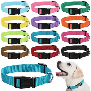 12pcs Adjustable Nylon Dog Collars with Quick Release Buckle - Durable, Comfortable Fit for Walking, Running & Training - Medium Size, Vibrant Mixed Colors, OUTUS