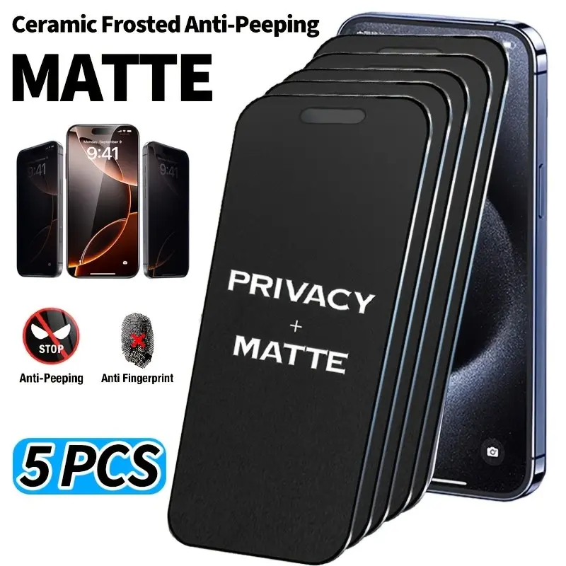 5-Pack Matte Privacy Ceramic Screen Protector for iPhone 17 Pro Max/17e/16e/16 Pro/15/14 Plus/13/12/11 Pro Max, X/XS/XS Max/XR, Anti-Spy Soft Film (Not Tempered Glass)