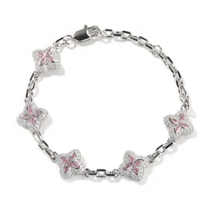 Loveden Hip-Hop Full-Diamond Four-Leaf Clover Bracelet, Luxurious and Sophisticated, Unisex Personality Necklace, Four-Leaf Clover Necklace