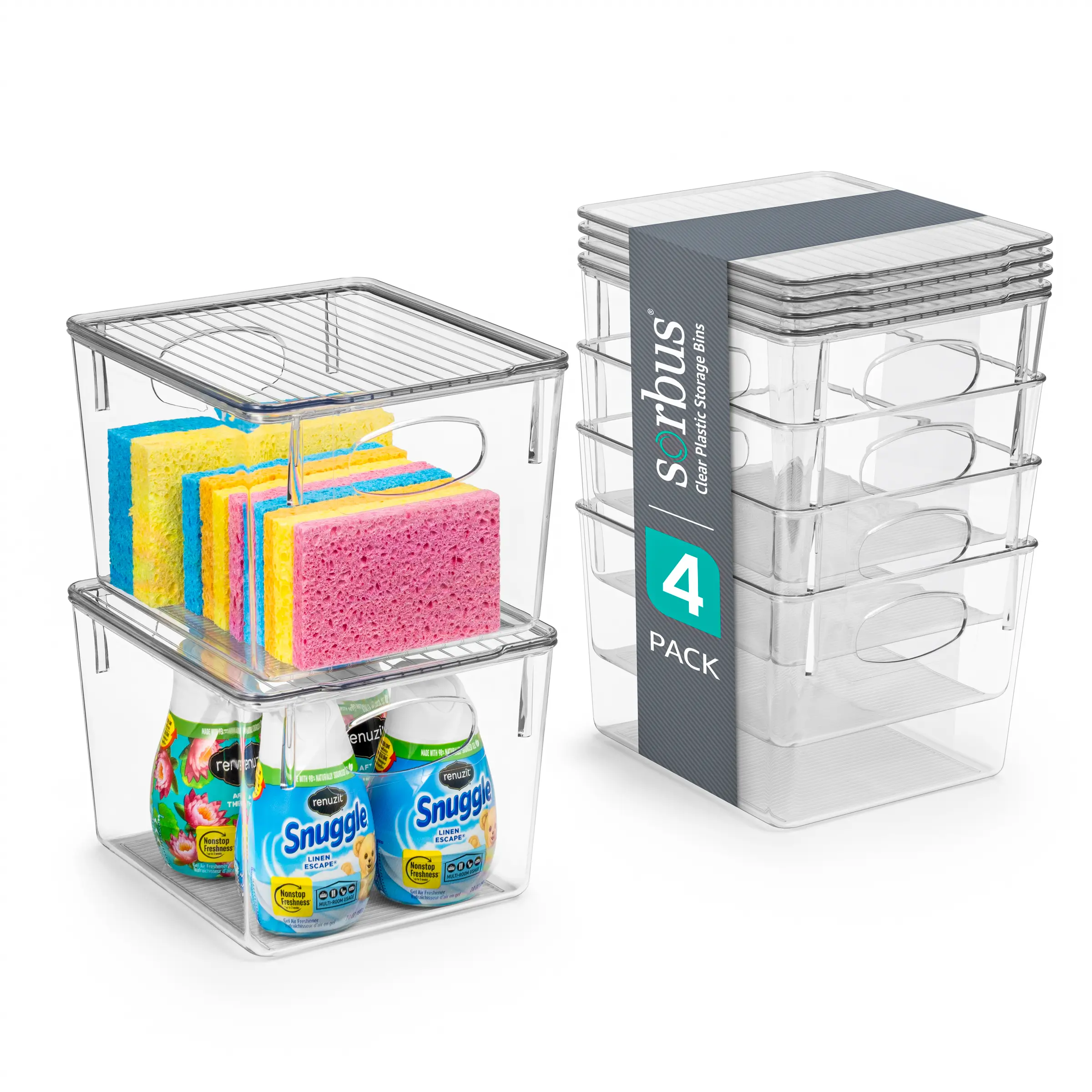 Sorbus Medium Clear Plastic Storage Bins with Lids for Laundry Room Organization (4 Pack) Boxes Container Kitchen Organiser