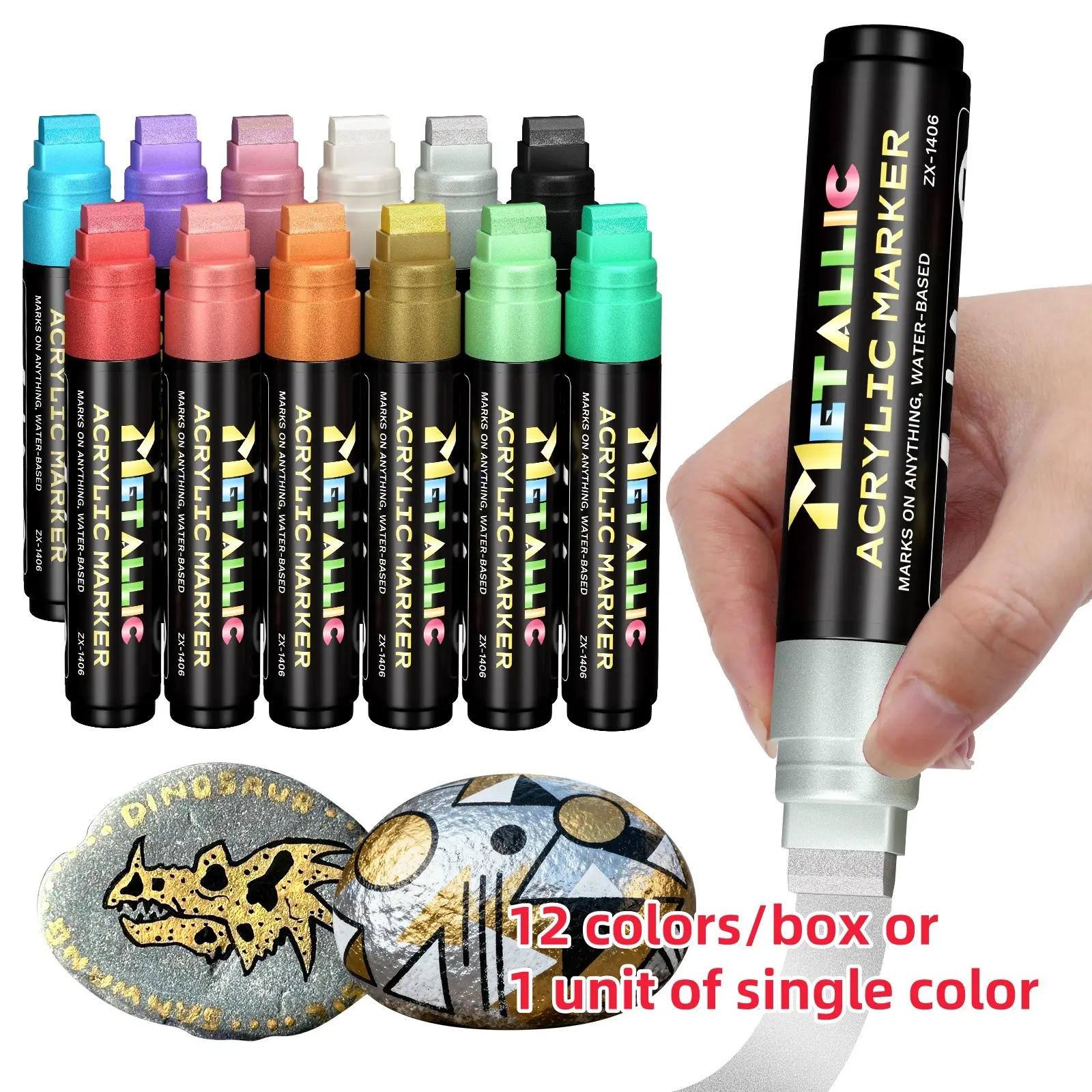 Giant Graffiti Poster Pen Set, Single or 12-Color Set, Includes 12 Metallic Colors, Wide 15mm Tip, Acrylic Paint, Art Markers, Art Creation, Drawing Art Supplies