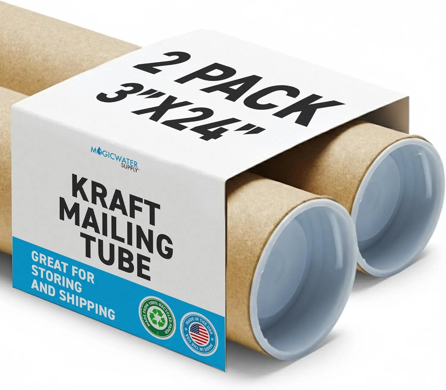 MagicWater Supply Mailing Tube - 3 in x 24 in - Kraft - 2 Pack - for Shipping and Storage of Posters, Arts, Crafts, and Documents