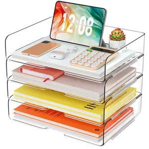 4 Trays Paper Organizer Letter Tray - Acrylic Desk File Organizer, Stackable Clear Paper Holder Sorter Office Organizer for Letter/A4, Office File Ipad Books Notes Etc
